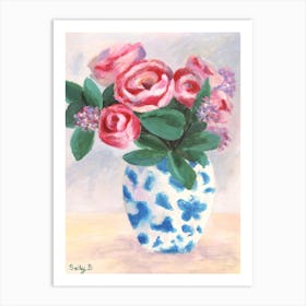 Chinoiserie Vase And Roses Art Print