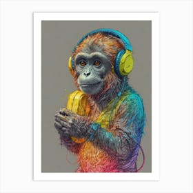 Monkey With Headphones 3 Art Print