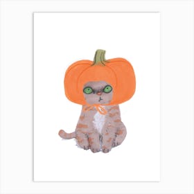 Cat In Pumpkin Hat Art Print