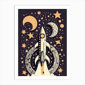 Vintage Space Art with Stars and Moons Art Print