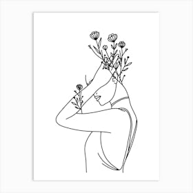 Flower Head line art Art Print