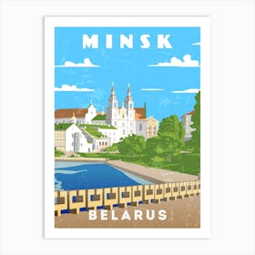 Minsk, Belarus - Retro travel minimalist poster Art Print