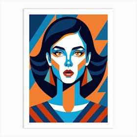 Woman In Blue And Orange Art Print