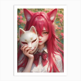 Anime Girl With Cat Mask Art Print
