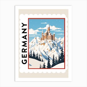 Retro Winter Stamp Poster Schloss Neuschwanstein Germany 2 Art Print