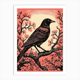 Vintage Bird Linocut Crow 3 Art Print