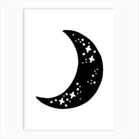 Moon And Stars hand drawing minimalist line art Art Print