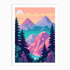 Pastel Landscape With Mountains And Trees Art Print