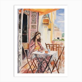 At A Cafe In Tangier Morocco Watercolour Art Print