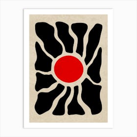 Abstract Sunburst Design with Black and Red Shapes Art Print