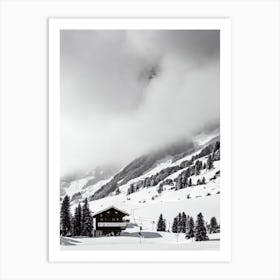 Saas Fee, Switzerland Black And White Skiing Poster Art Print