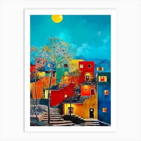 Colorful Houses At Night Art Print