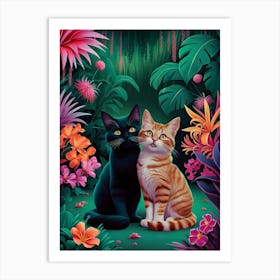 Two Wide Eyed Cats In A Botanical Garden 2 Art Print