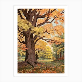 Pecan Vintage Autumn Tree Print  Art Print