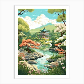 The Garden Of Morning Calm South Korea Illustration Gardens 2  Art Print