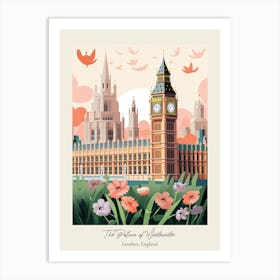 The Palace Of Westminster   London, England   Cute Botanical Illustration Travel 1 Poster Art Print