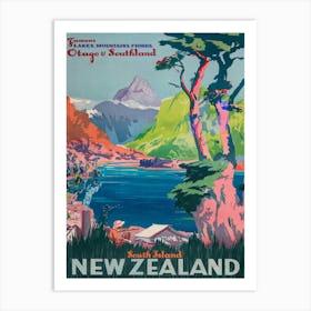 New Zealand, South Island, Vintage Travel Poster Art Print