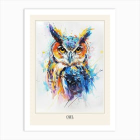 Owl Colourful Watercolour 1 Poster Art Print