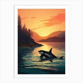 Modern Orca Whale Graphic Design Style In Sunset 4 Art Print