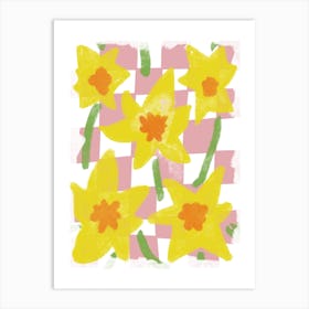 Daffodils Pink Check Art Print