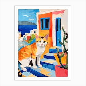 Painting Of A Cat In Greece Art Print