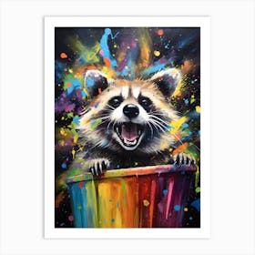 A Dumpster Diving Raccoon Vibrant Paint Splash 1 Art Print