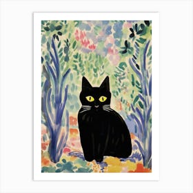 Henri Edmond Cross Style Cat In A Flower Garden 1 Art Print