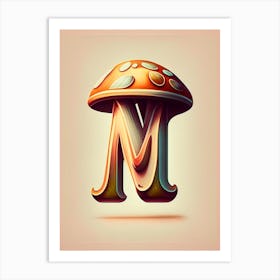 M  Mushroom, Letter, Alphabet Retro Drawing 3 Art Print