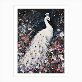 White Peacock Illustration 1 Art Print