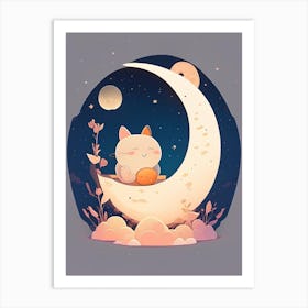 Full Moon Kawaii Kids Space Art Print