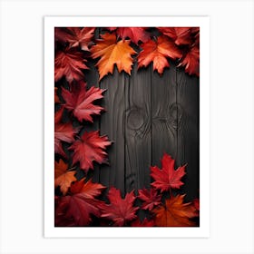 Autumn Leaves On Wooden Background 4 Art Print