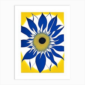 Sunflower 2 Symbol Blue And White Line Drawing Art Print