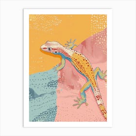 Coral Tokay Gecko Abstract Modern Illustration 1 Art Print