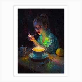 Girl Drinking Tea Art Print