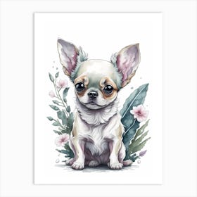 Floral Chihuahua Dog Portrait Painting (2) Art Print