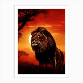 African Lion Sunset Painting 5 Art Print