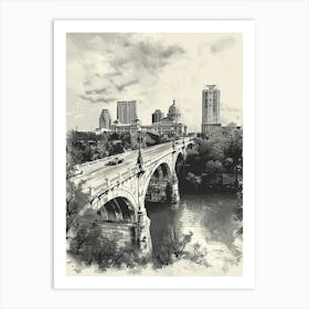 Duotone Illustration Congress Avenue Bridge Austin Texas 2 Art Print