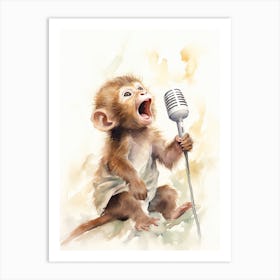 Monkey Painting Performing Stand Up Comedy Watercolour 4 Art Print