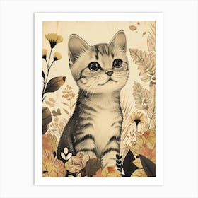 American Shorthair Cat Japanese Illustration 3 Art Print