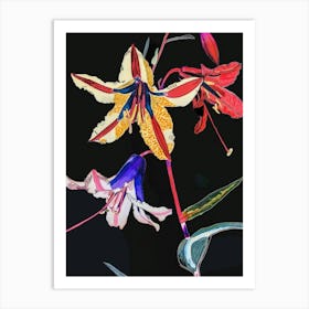 Neon Flowers On Black Coral Bells 1 Art Print