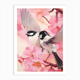 Pink Ethereal Bird Painting Carolina Chickadee 2 Art Print