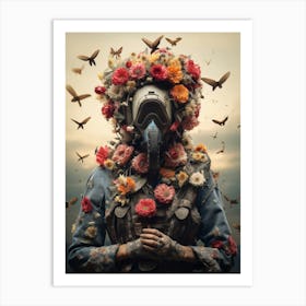 Soldier With Flowers On His Head Art Print