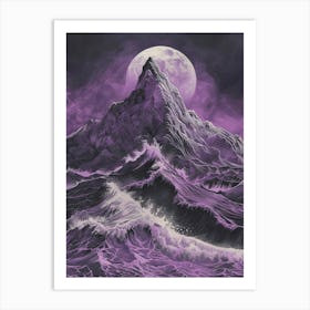 Purple Moon Over The Ocean Art Print