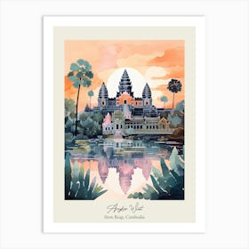 Angkor Wat   Siem Reap, Cambodia   Cute Botanical Illustration Travel 2 Poster Art Print