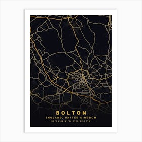 Bolton England Black And Gold Map Art Print