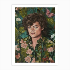 Floral Handpainted Portrait Of Harry Styles 1 Art Print