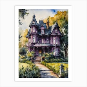 The Witches House ~ New England Victorian Gothic Mansion Witchy Watercolour Art Print