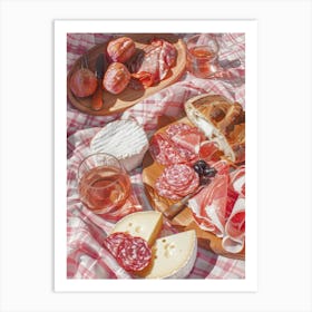 Pink Breakfast Food Cheese And Charcuterie Board 3 Art Print