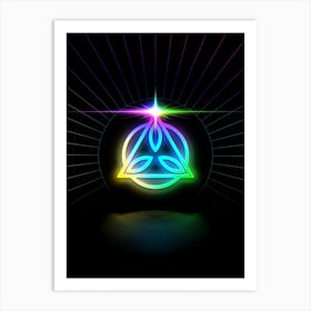 Neon Geometric Glyph in Candy Blue and Pink with Rainbow Sparkle on Black n.0464 Art Print