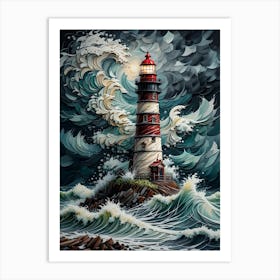 Lighthouse In The Storm 4 Art Print